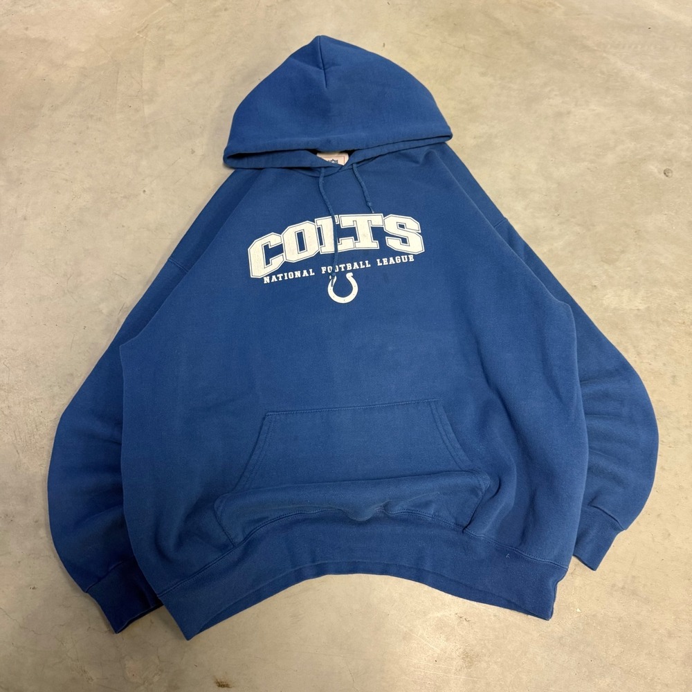 Vintage NFL Indianapolis Colts Hoodie Blue Graphic Sweatshirt Mens XL 25x27